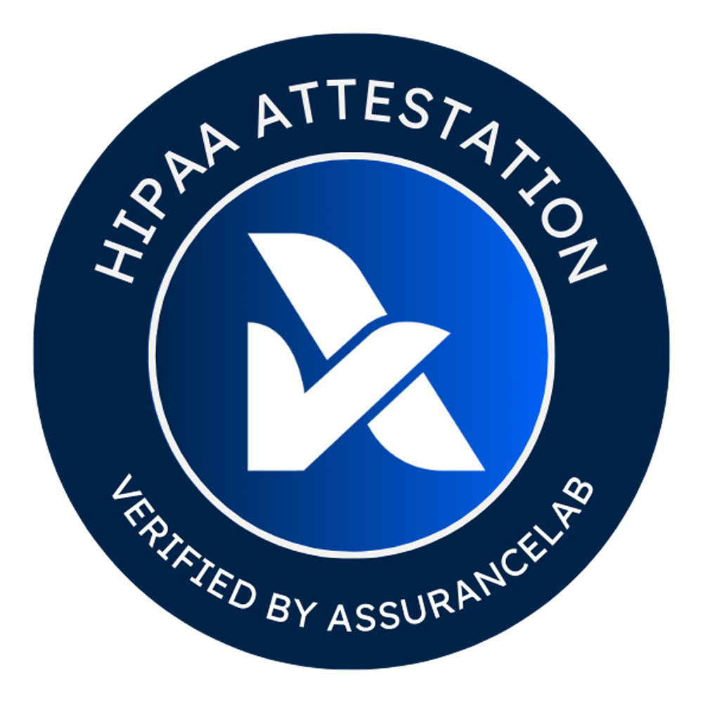 HIPAA attestation seal, verified by AssuranceLab