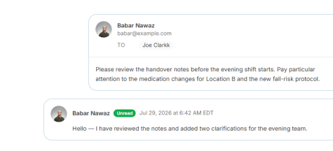 Internal Messaging — Staff Profile Setup screenshot